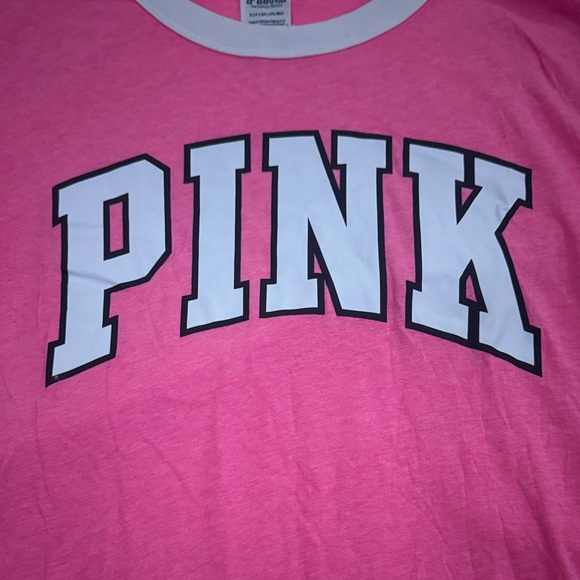 PINK Victoria's Secret Bright Pink and White Tee - Picture 3 of 5